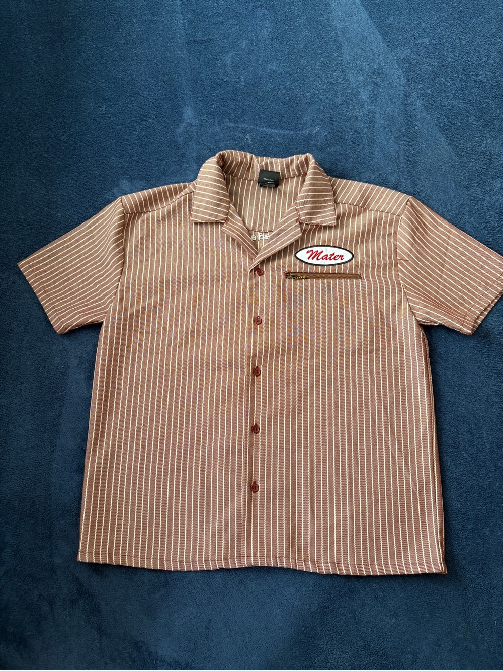 DISNEY/PIXAR Men’s Brown Striped Button-Down Shirt with 'Mater' Patch